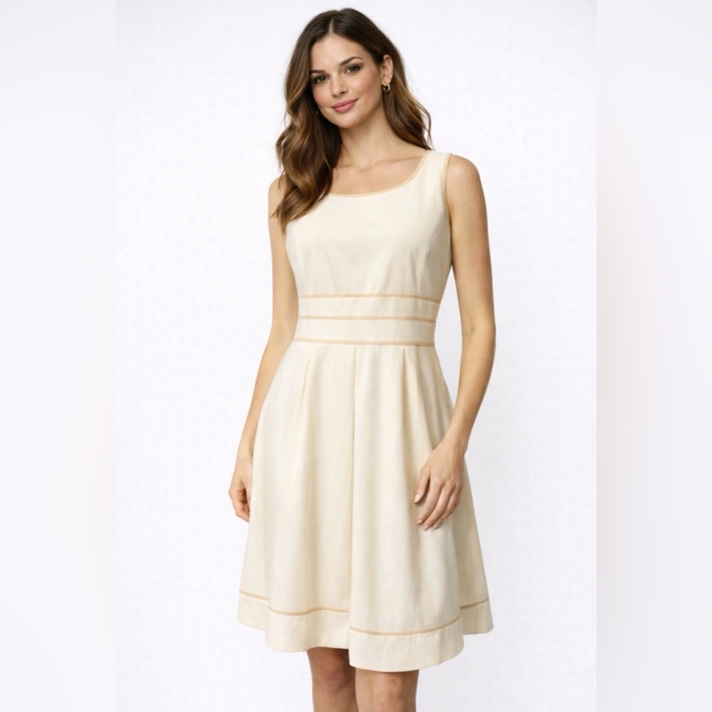 Antonio Melani Dress Ivory Cream 12 A Line Textured Stretch Cotton Career Church